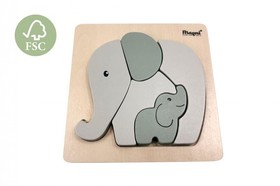 Fa formabeillesztő puzzle Elefántok, pasztell szürke Magni