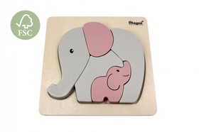 Fa formabeillesztő puzzle Elefántok, pasztell rózsaszín Magni