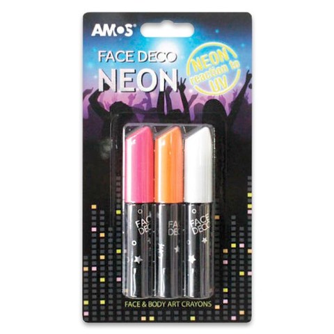 Amos: 3 darabos sötétben világító arcfesték - neon színekben