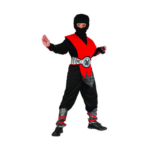 Ninja jelmez - 110-120 cm, piros-fekete