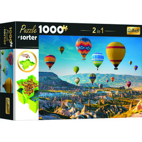 Trefl: Színes hőlégballonok puzzle - 1000 darabos  ajándék szortírozó tálca