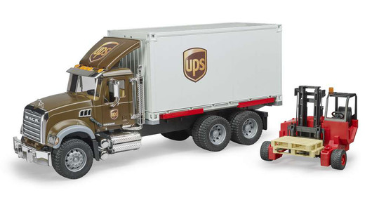 Bruder MACK Granite UPS teherautó taroncával és raklapokkal (02828)