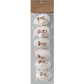 Nyuszi mintás dekorációs tojás - fehér, 6 darabos, 6 cm
