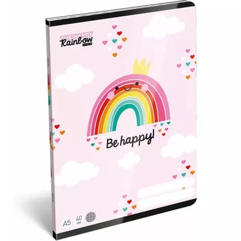 Happy Rainbow: Szivárvány mintás négyzetrácsos füzet, A5