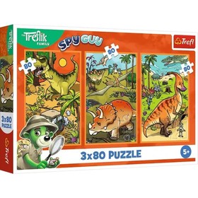 Trefl: Treflikék a dinoszauruszok világában puzzle - 3 az 1-ben