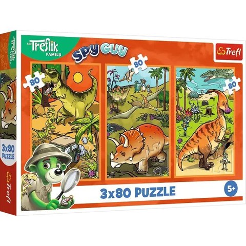 Trefl: Treflikék a dinoszauruszok világában puzzle - 3 az 1-ben