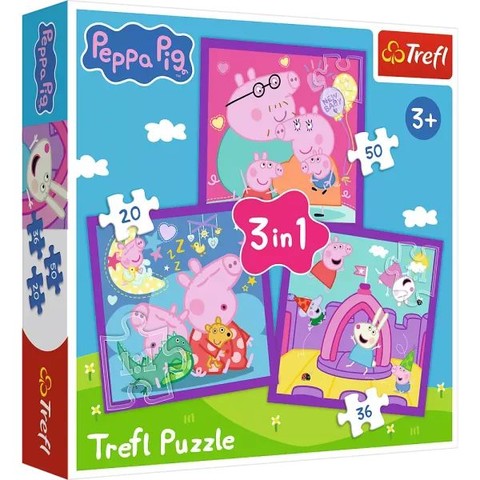 Trefl: Peppa malac mindennapjai 3 az 1-ben - 20, 36, 50 darabos puzzle