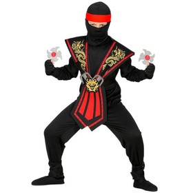 Piros harcos Ninja jelmez fegyverekkel - 116 cm