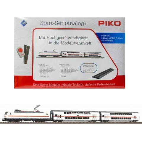 Piko: Vasútmodell kezdőkészlet, BR 146 TRAXX villanymozdony emeletes személykocsikkal, ágyazatos sín