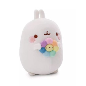 Nici: Molang, a nyuszi plüssfigura szivárványos virággal - 16 cm