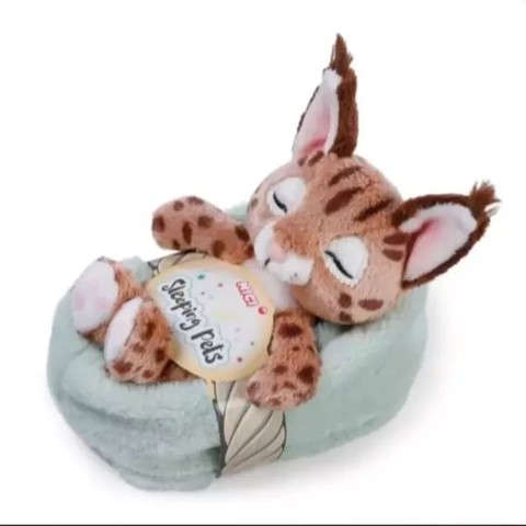 Nici: Alvó hiúz plüssfigura kosárban - 12 cm