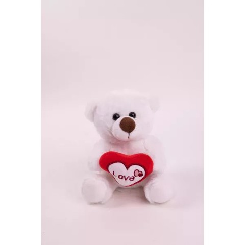 Maci plüssfigura szívvel - 15 cm, fehér