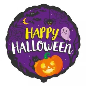 Happy Halloween tök mintás fólia lufi - 46 cm, fekete, csomagolt