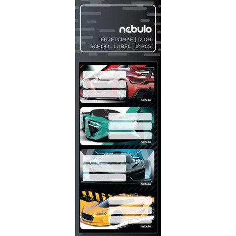 Sportautó mintás füzetcímke - 12 db-os, többféle