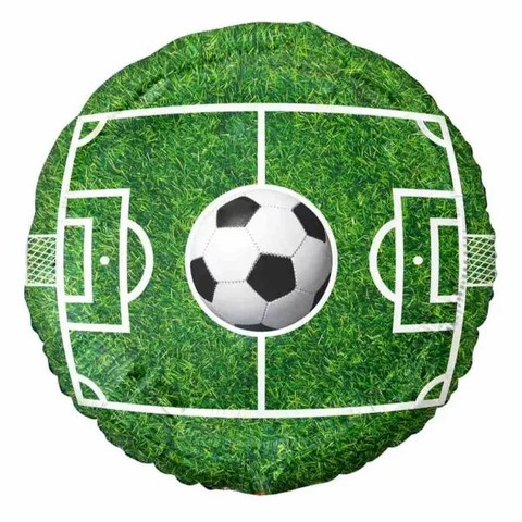Futball mintás fólia lufi - kerek, 36 cm, csomagolt