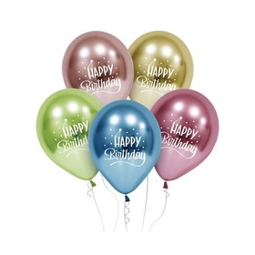 Balloons Happy Birthday (platinum), 12 inch, 5 pcs
