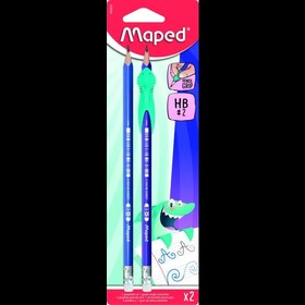 MAPED: Háromszögletű grafitceruza ceruzafogóval és radírral - HB, 2 db