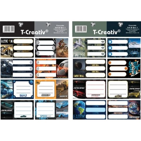 T-Creativ: füzetcímke - fiús, 1 ív, többféle