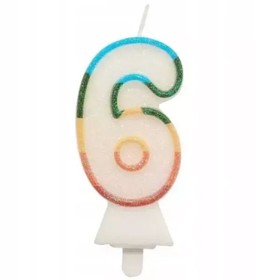 Színes számgyertya csillámmal, 8,5 cm - 6