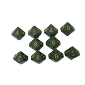 d10 kockaszett (10 kocka), zöld, arany