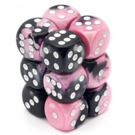 Gemini d6 kockablokk (12 kocka), fekete-pink, fehér pöttyös