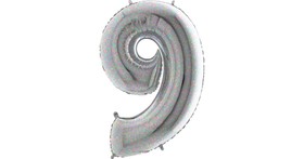 Héliumos fólia lufi, 9-es szám, 65 cm, ezüst
