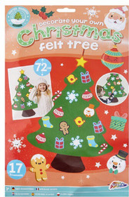 Filc karácsonyfa, 17 ráakasztható dísszel, 72 cm magas