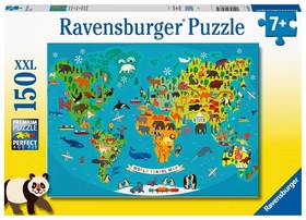 Puzzle 150 db - Állatos világtérkép