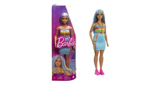 Barbie 65. Évfordulós baba szivárványos topban