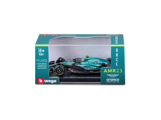 Bburago 1/43 F1 versenyautó- Aston Martin AMR23 (with helmet) (#14 (F. Alonso)