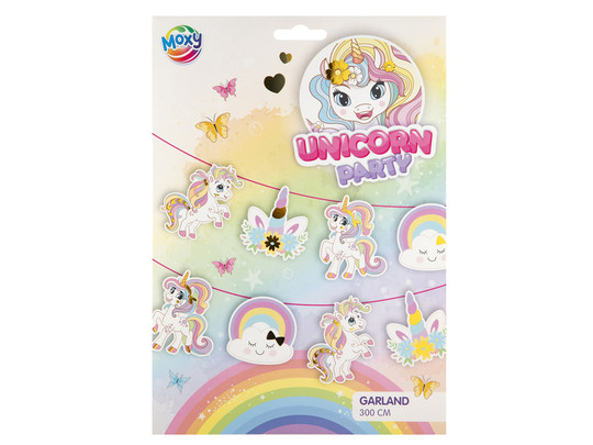 Unikornis papír girland, 3 m, 14 zászló