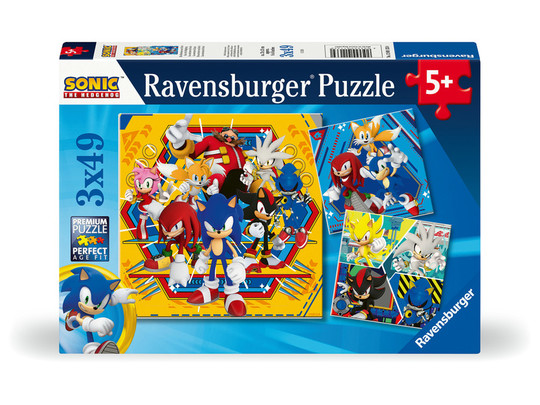Puzzle 3x49 db - Sonic a sündisznó