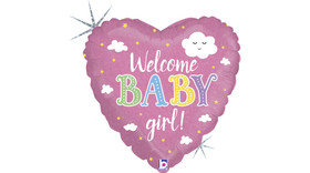 45cm Welcome Baby Girl feliratos, hologrammos fólia lufi