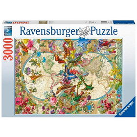 Puzzle 3000 db - Világtérkép és pillangók