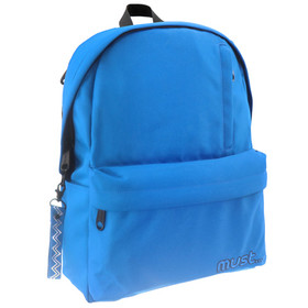 Must: Kék négy rekeszes lekerekített iskolatáska, hátizsák 32x17x42cm