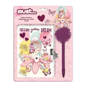 Must Pillangós Follow your Dream zárható napló pom-pomos tollal