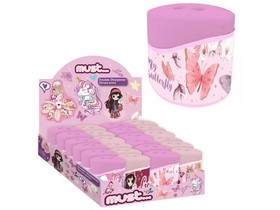 Luna: Rózsaszín műanyag tartályos kétlyukú hegyező pillangós mintával 1db