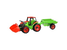 LENA: Óriás zöld-piros traktor markolóval és utánfutóval 107cm
