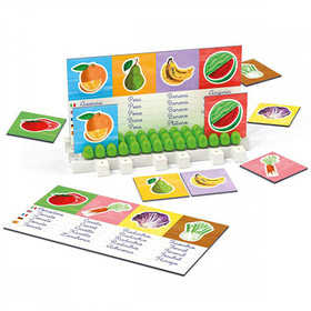 Quercetti: Montessori Zöldségek és gyümölcsök idegen nyelvű oktató játék 3db-os játékszett