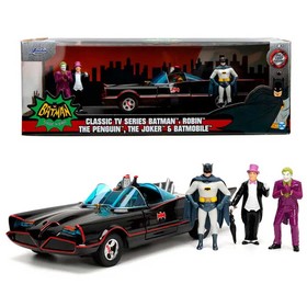 Batman: 1966 Classic Batmobil fém prémium autómodell 4db akciófigurával 1/24-es méretarány