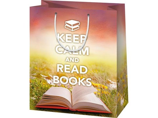 Keep Calm and Read Books felirattal ellátott nagy méretű ajándéktáska 27x14x33cm