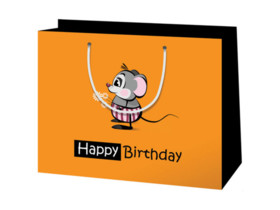 Közepes méretű Happy Birthday egeres ajándéktáska 18x23x10cm