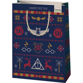 Green Grass Harry Potter karácsonyi minták nagy méretű prémium ajándéktáska 26x14x33cm