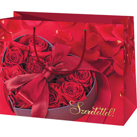 Vörös rózsa mintás közepes méretű exkluzív ajándéktáska 18x10x23cm