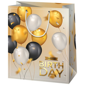 Happy Birthday! arany lufis exkluzív közepes méretű ajándéktáska 18x10x23cm