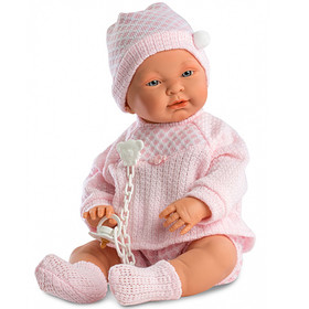 Csecsemő lány baba rózsaszín ruhában 45cm