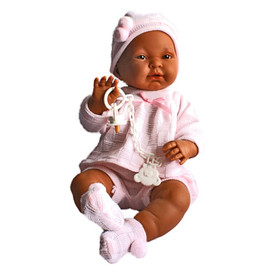 Kreol csecsemő baba rózsaszín ruhában 45cm