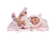 Llorens: Nica 40cm-es újszülött lány baba rózsaszín pelenkázóval, cumival és 4db különböző ruhával