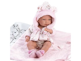 Llorens: Nica 40cm-es újszülött lány baba rózsaszín pelenkázóval, cumival és 4db különböző ruhával