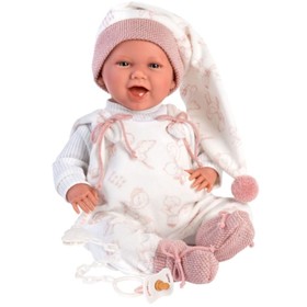 Újszülött síró baba rózsaszín ruhában 40cm